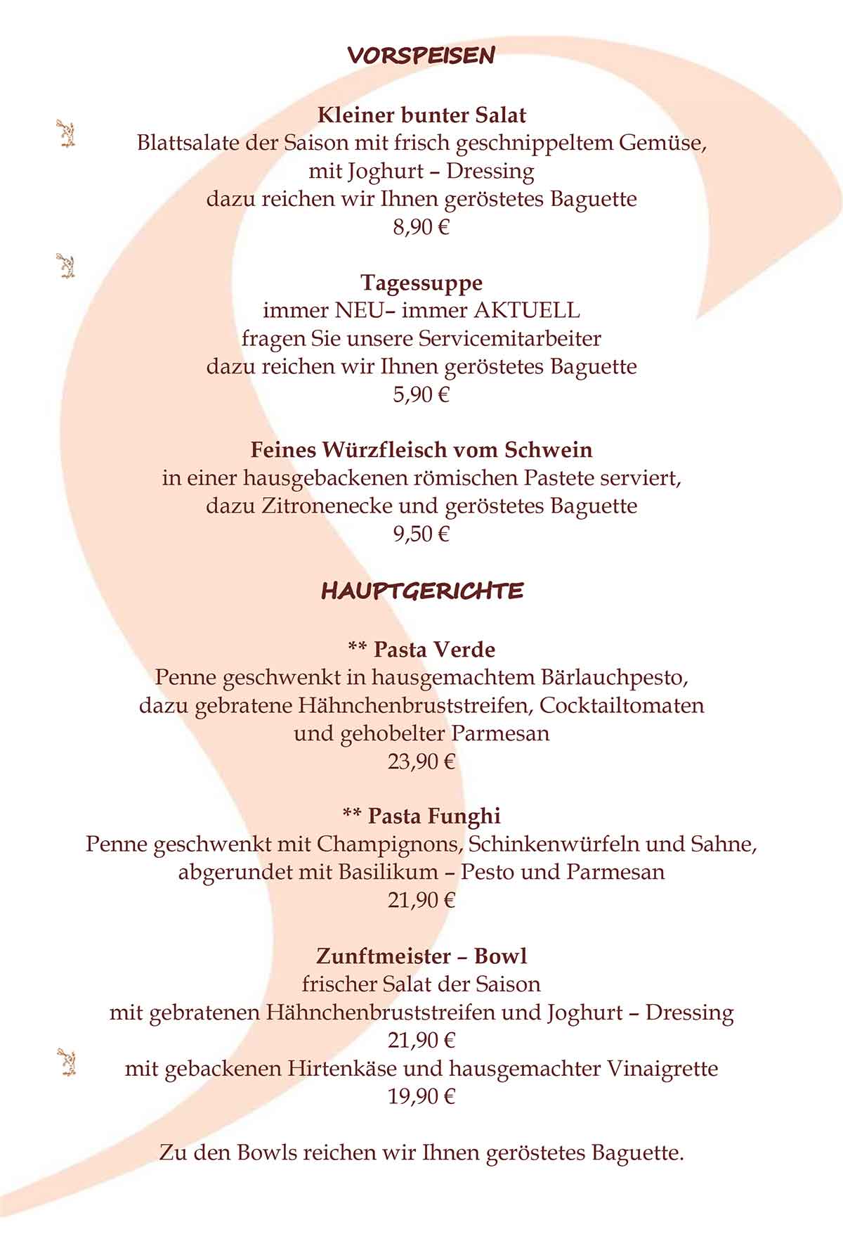 Speisekarte Seite 2